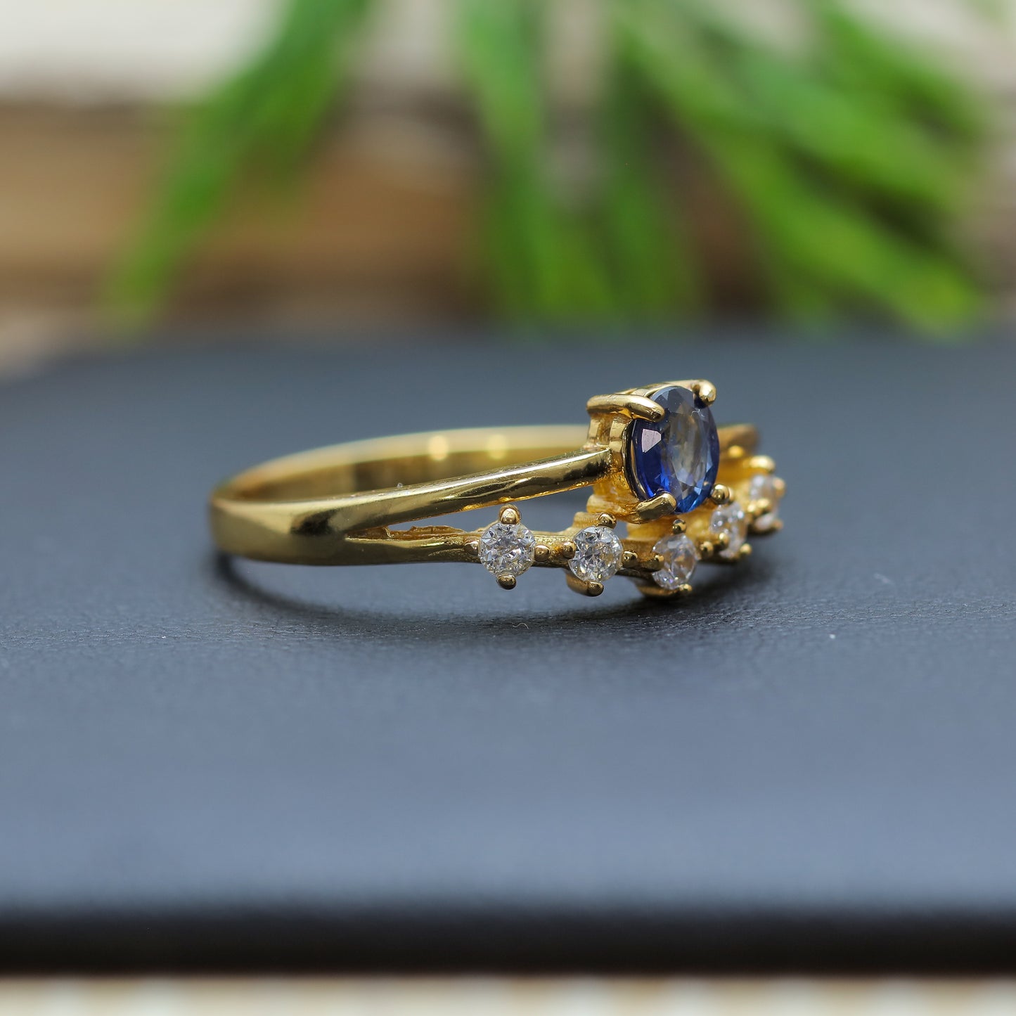 Sapphire Braided Band Tiara Ring in Sterling Silver