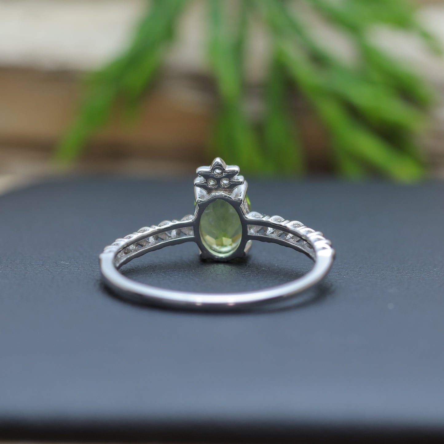 Oval Peridot Braided Band Tiara Ring in Sterling Silver