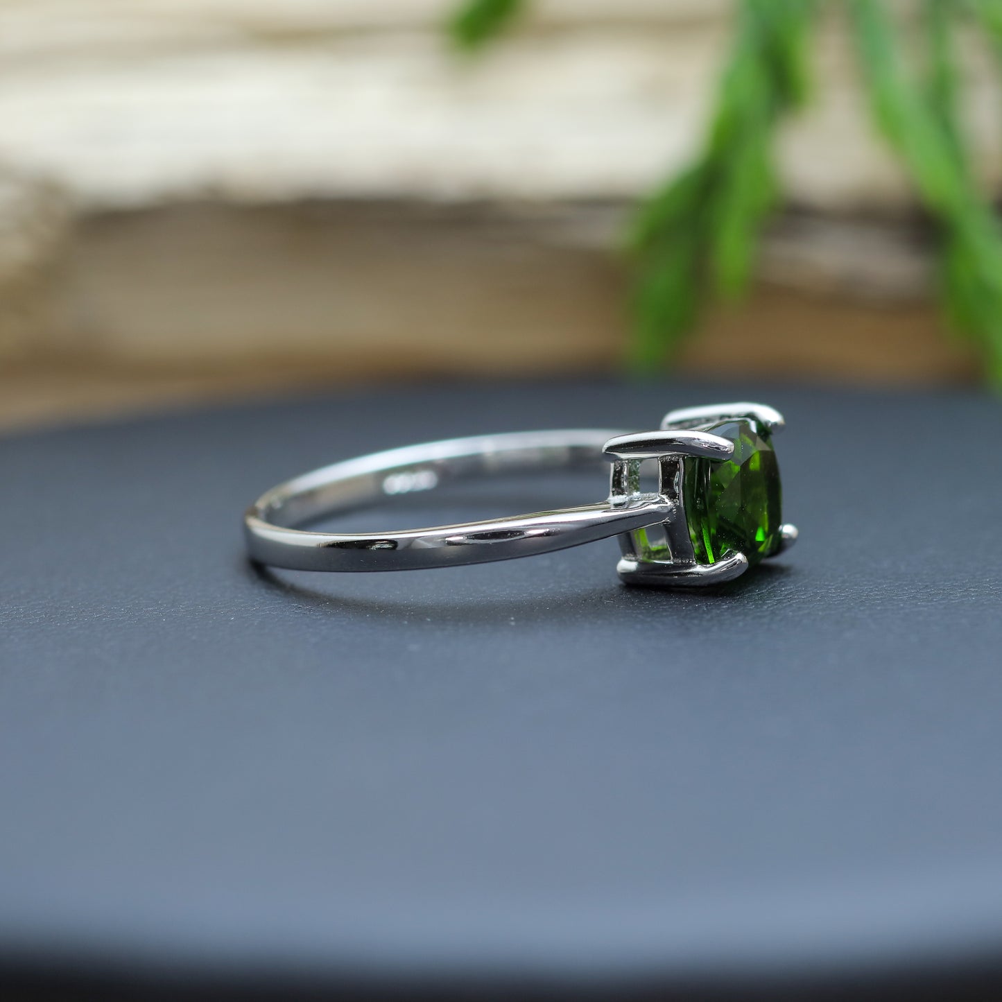 Square-Cut Chrome Diopside Classic Solitaire Ring in Sterling Silver