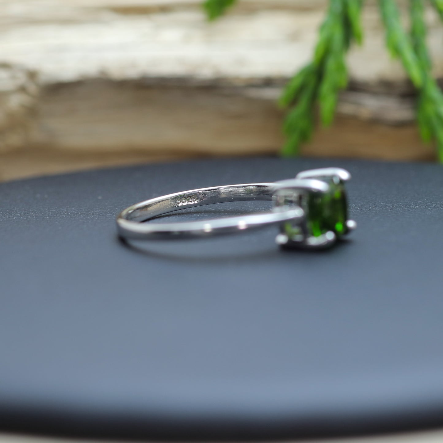 Square-Cut Chrome Diopside Classic Solitaire Ring in Sterling Silver