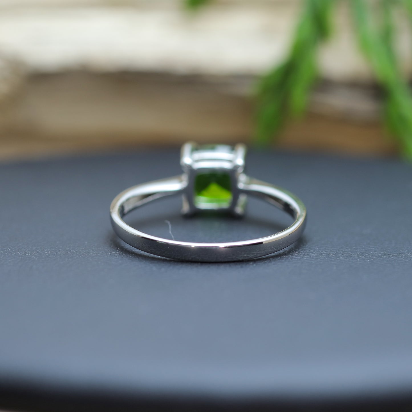 Square-Cut Chrome Diopside Classic Solitaire Ring in Sterling Silver