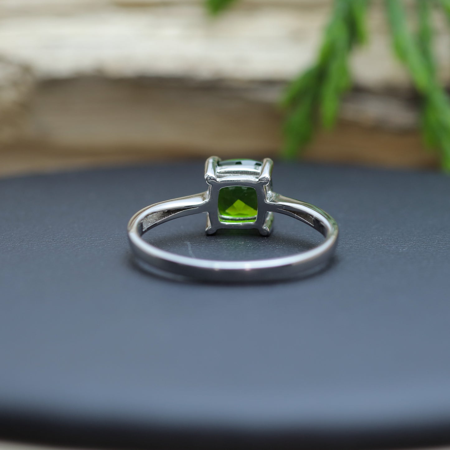 Square-Cut Chrome Diopside Classic Solitaire Ring in Sterling Silver