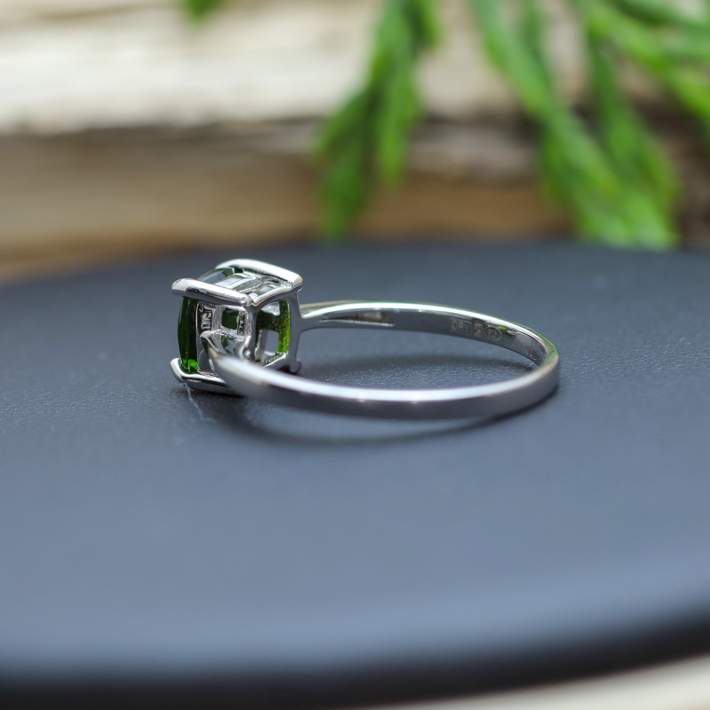 Square-Cut Chrome Diopside Classic Solitaire Ring in Sterling Silver