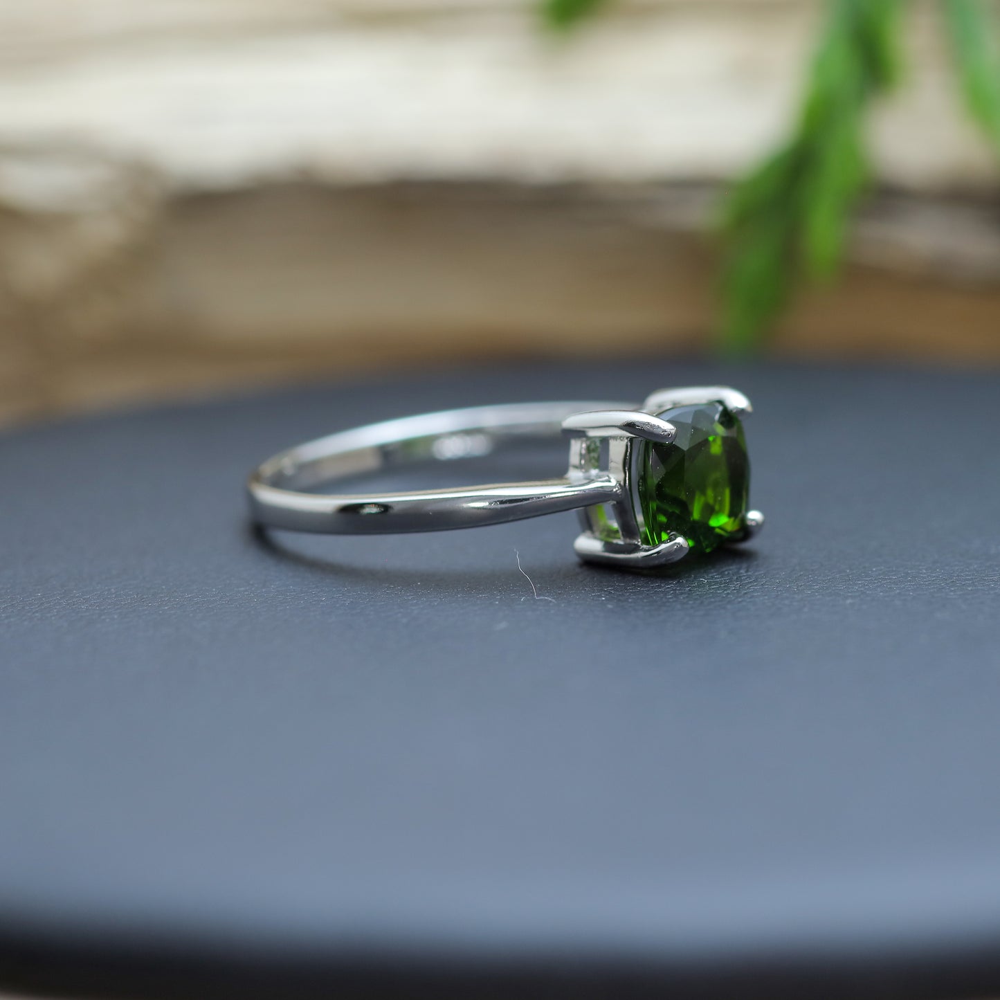 Square-Cut Chrome Diopside Classic Solitaire Ring in Sterling Silver