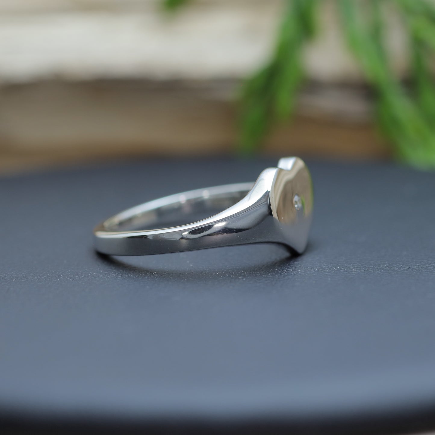 Handcrafted Heart Signet Flush-Set Lab Diamond Ring in Sterling Silver