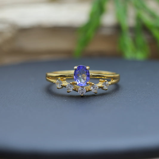 Women's Oval Tanzanite Ring in Gold-Plated Sterling Silver