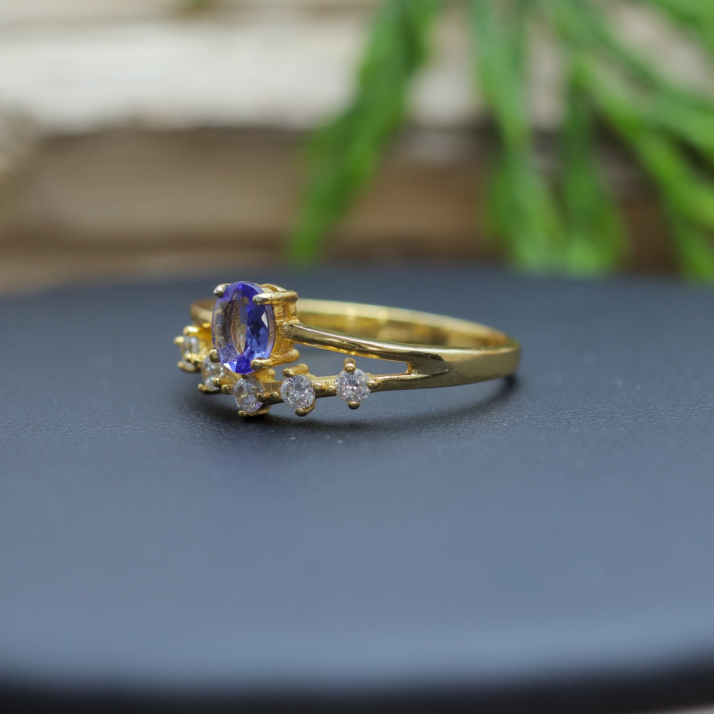 Women's Oval Tanzanite Ring in Gold-Plated Sterling Silver