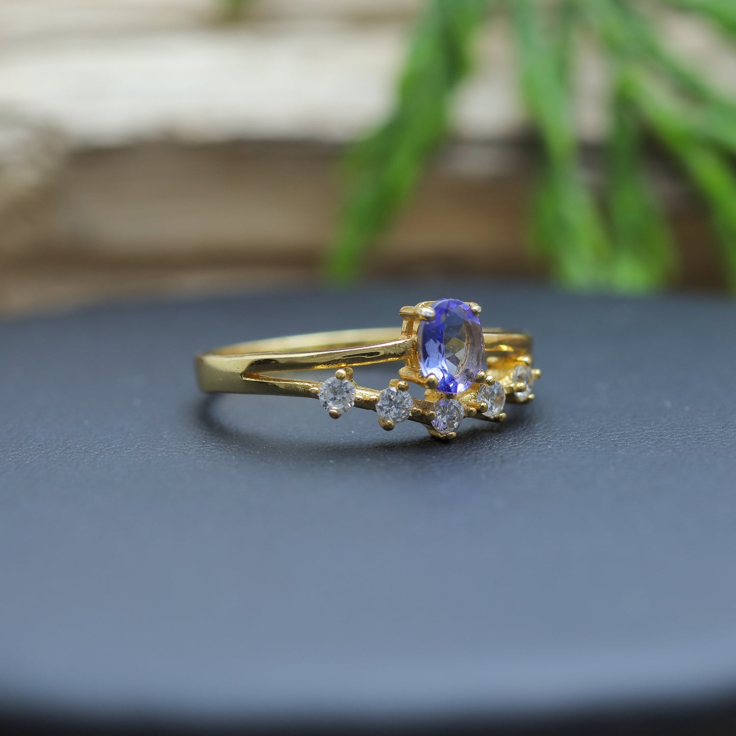 Women's Oval Tanzanite Ring in Gold-Plated Sterling Silver