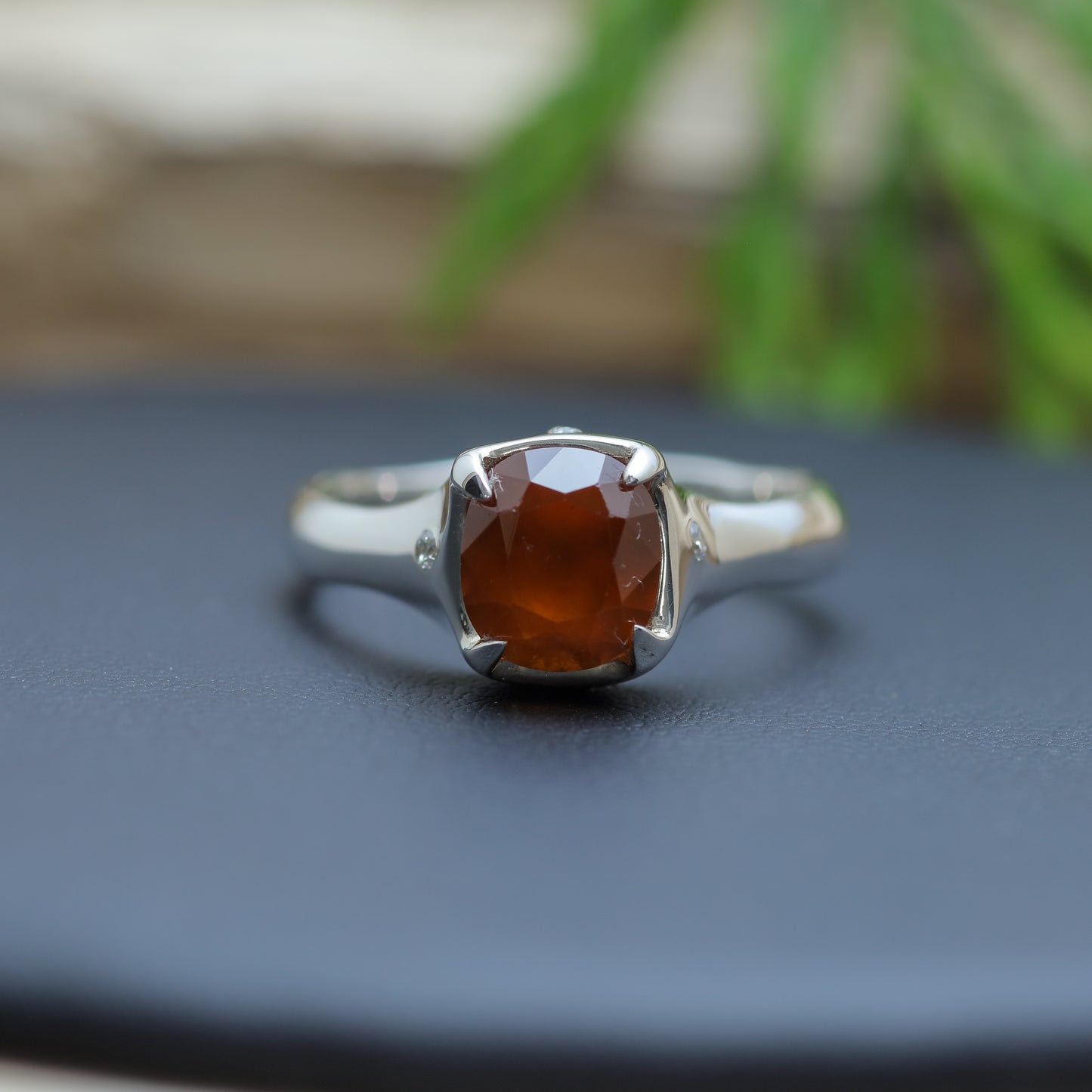 Women's "Cinnamon Fire" Organic Hessonite Garnet & Lab Diamond Statement Ring