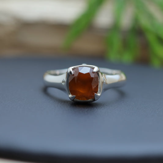 Women's "Cinnamon Fire" Organic Hessonite Garnet & Lab Diamond Statement Ring