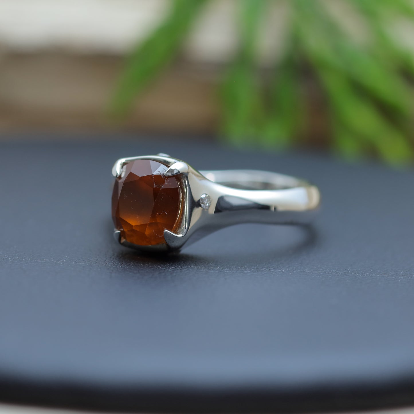 Women's "Cinnamon Fire" Organic Hessonite Garnet & Lab Diamond Statement Ring