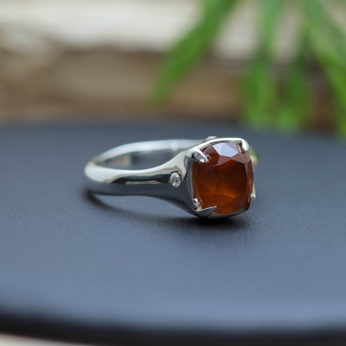 Women's "Cinnamon Fire" Organic Hessonite Garnet & Lab Diamond Statement Ring