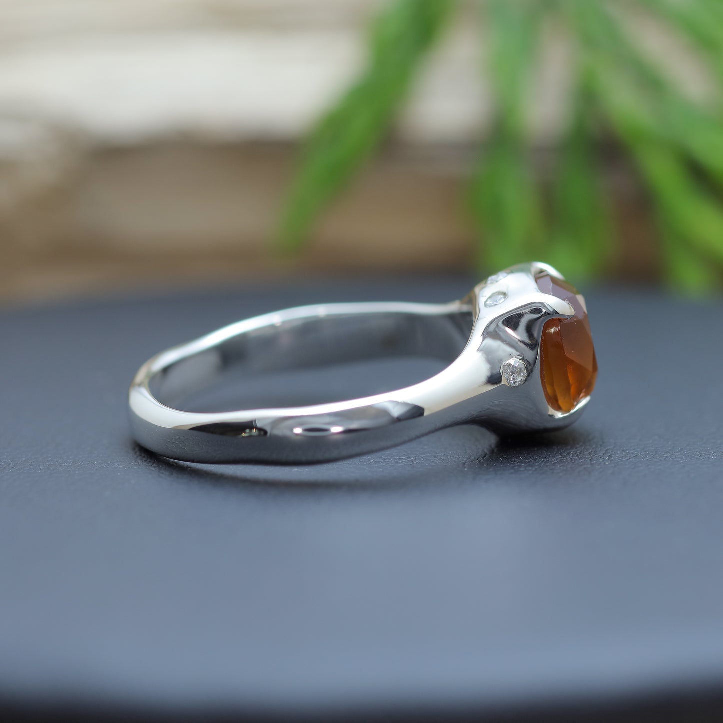 Women's "Cinnamon Fire" Organic Hessonite Garnet & Lab Diamond Statement Ring