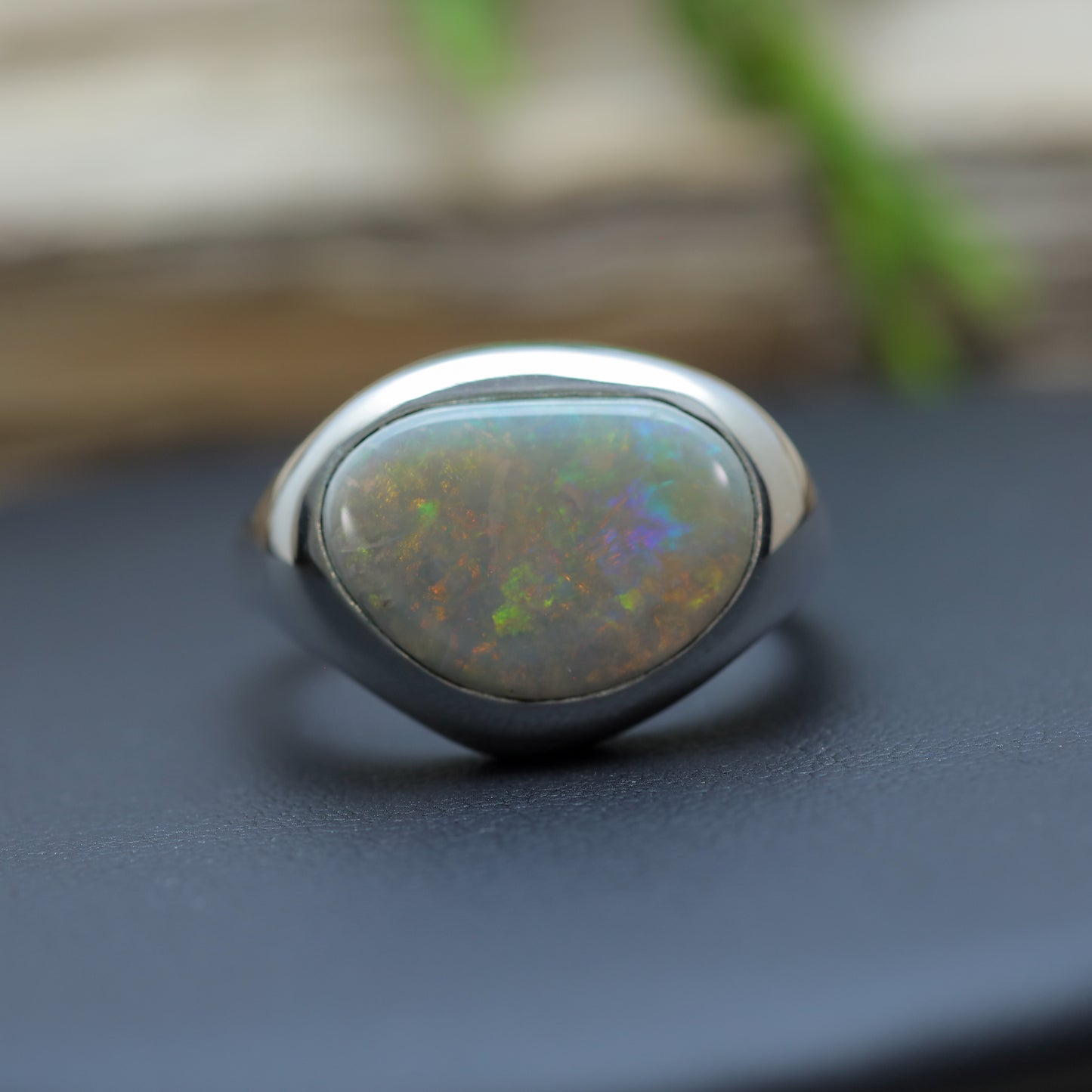 Hand-Sculpted Lightning Ridge Australian Opal Ring in Sterling Silver