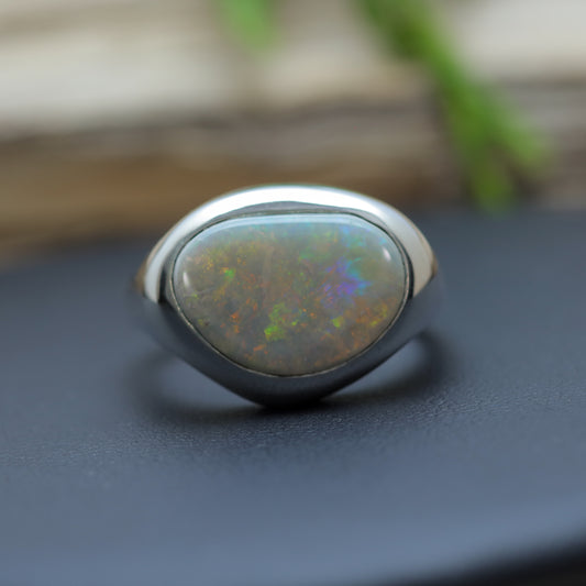 Hand-Sculpted Lightning Ridge Australian Opal Ring in Sterling Silver
