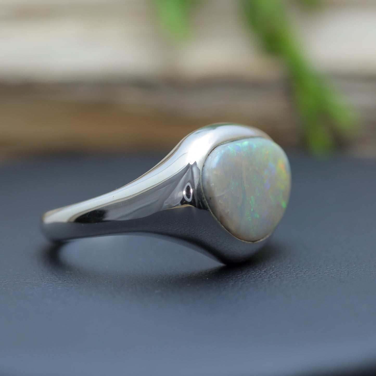 Hand-Sculpted Lightning Ridge Australian Opal Ring in Sterling Silver