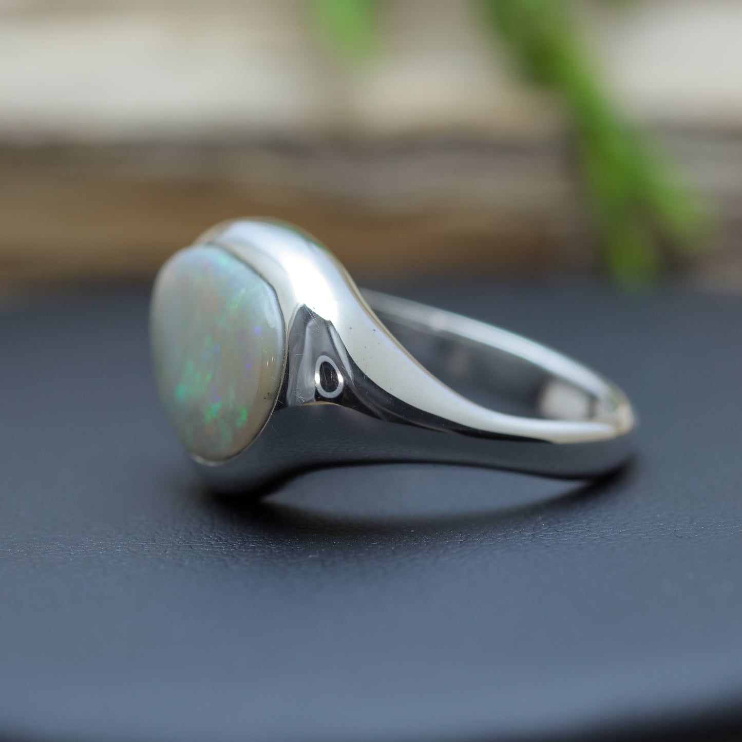 Hand-Sculpted Lightning Ridge Australian Opal Ring in Sterling Silver