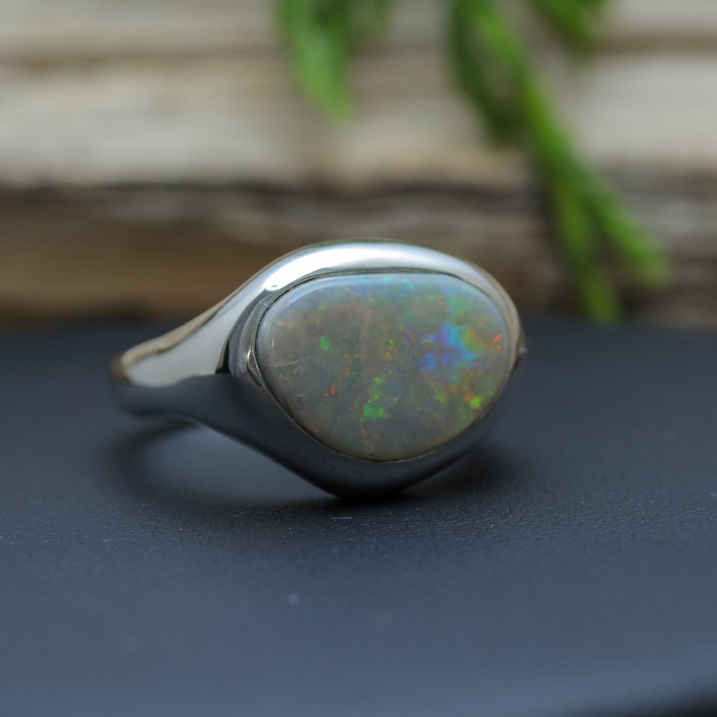 Hand-Sculpted Lightning Ridge Australian Opal Ring in Sterling Silver