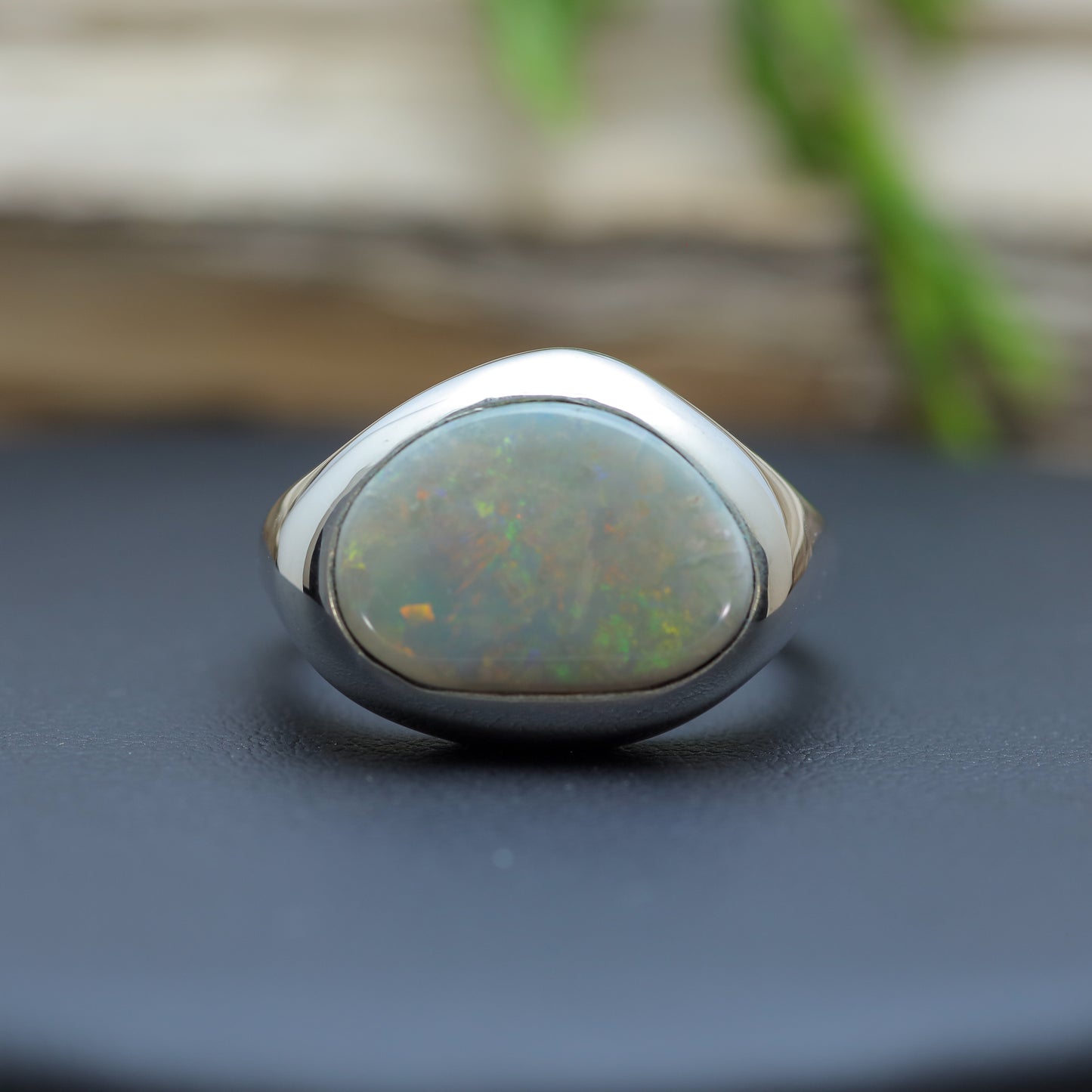 Hand-Sculpted Lightning Ridge Australian Opal Ring in Sterling Silver