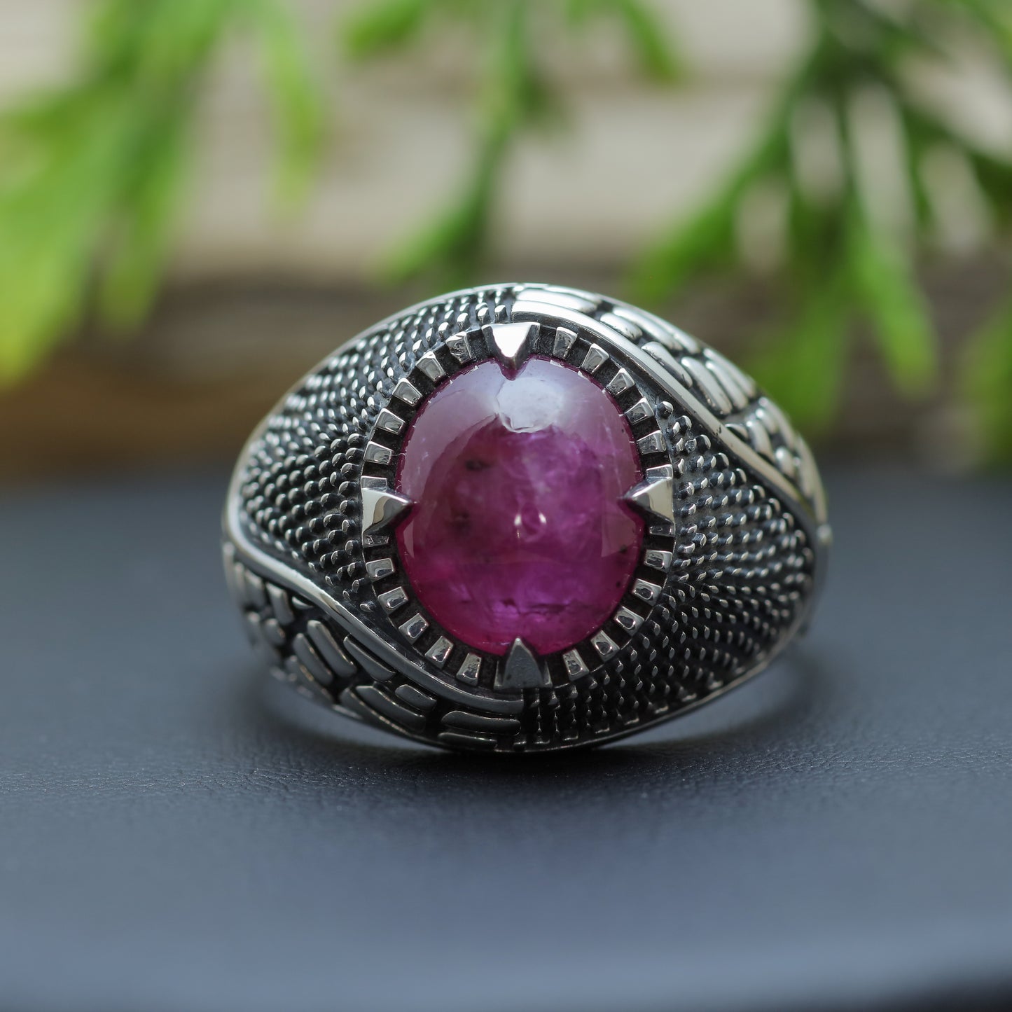 One-of-a-Kind Men's Natural Vietnamese Cabochon Ruby Signet Ring