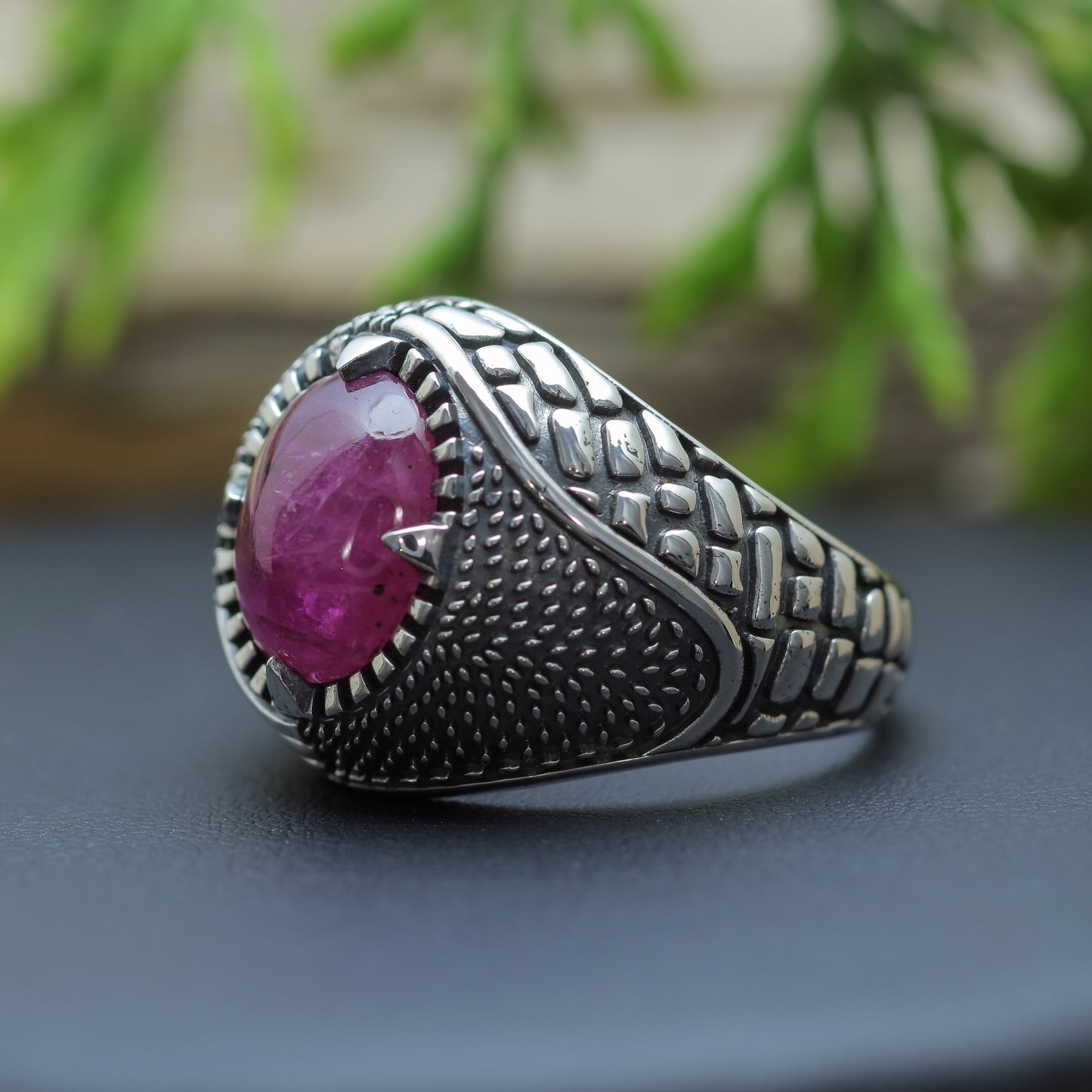 One-of-a-Kind Men's Natural Vietnamese Cabochon Ruby Signet Ring