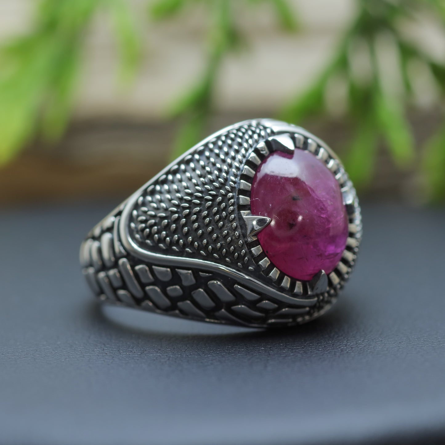 One-of-a-Kind Men's Natural Vietnamese Cabochon Ruby Signet Ring