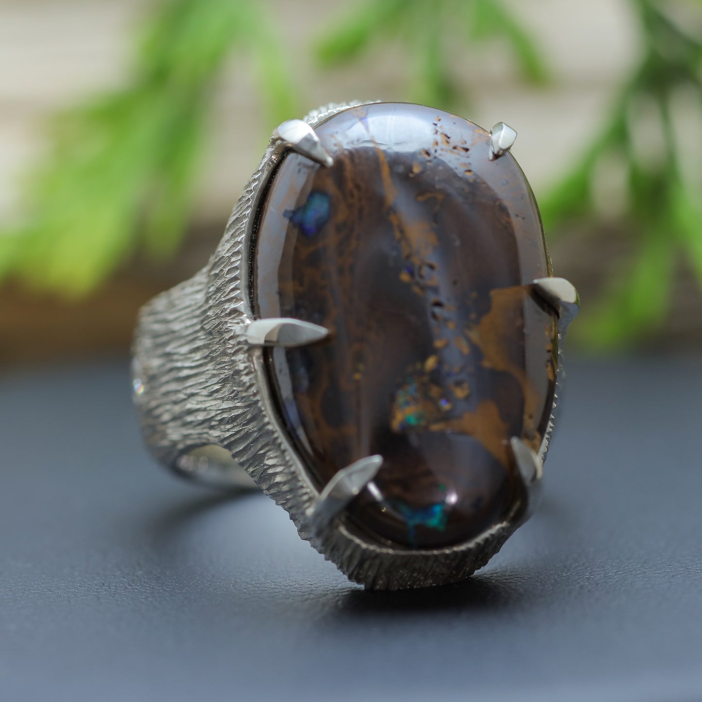 Men's "Earth & Fire" Textured Boulder Opal Statement Ring (30g)