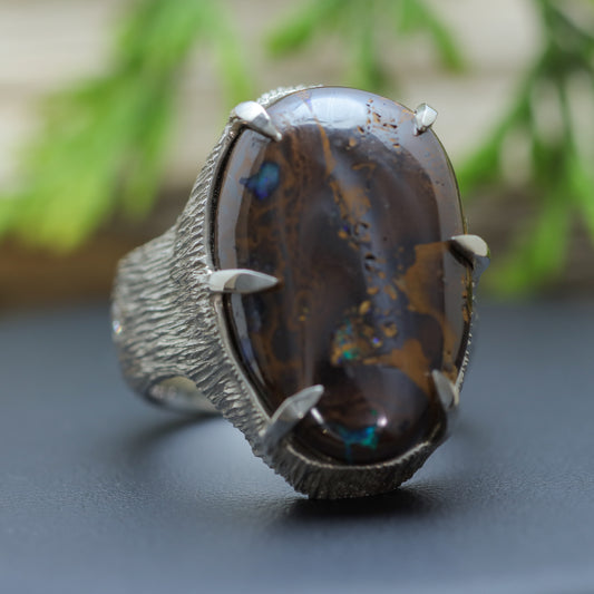 Men's "Earth & Fire" Textured Boulder Opal Statement Ring (30g)