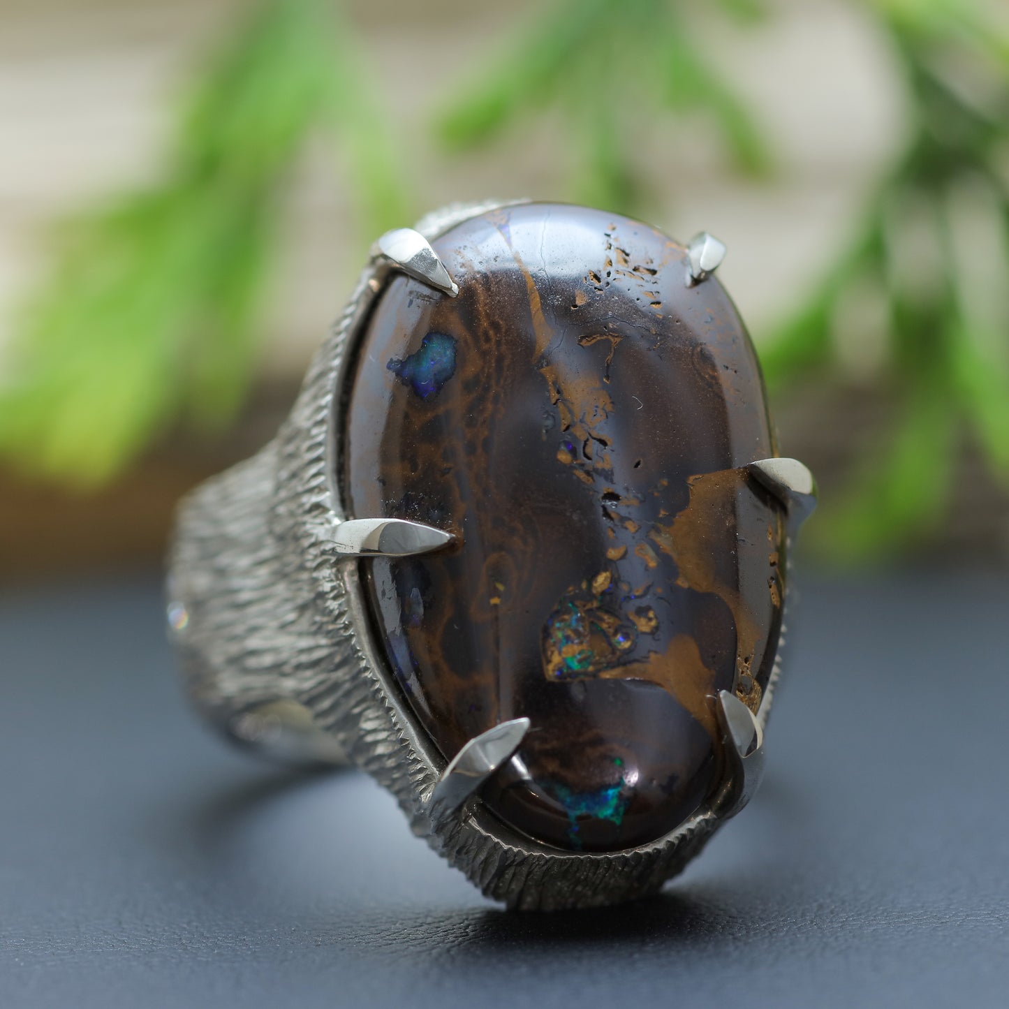 Men's "Earth & Fire" Textured Boulder Opal Statement Ring (30g)