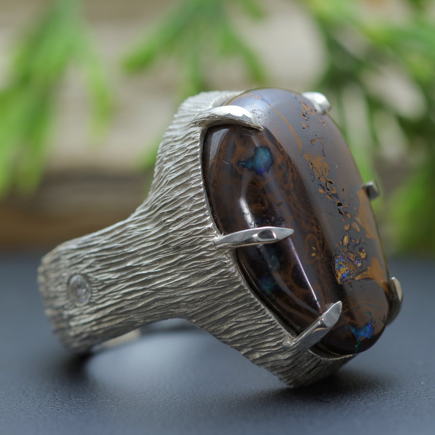 Men's "Earth & Fire" Textured Boulder Opal Statement Ring (30g)