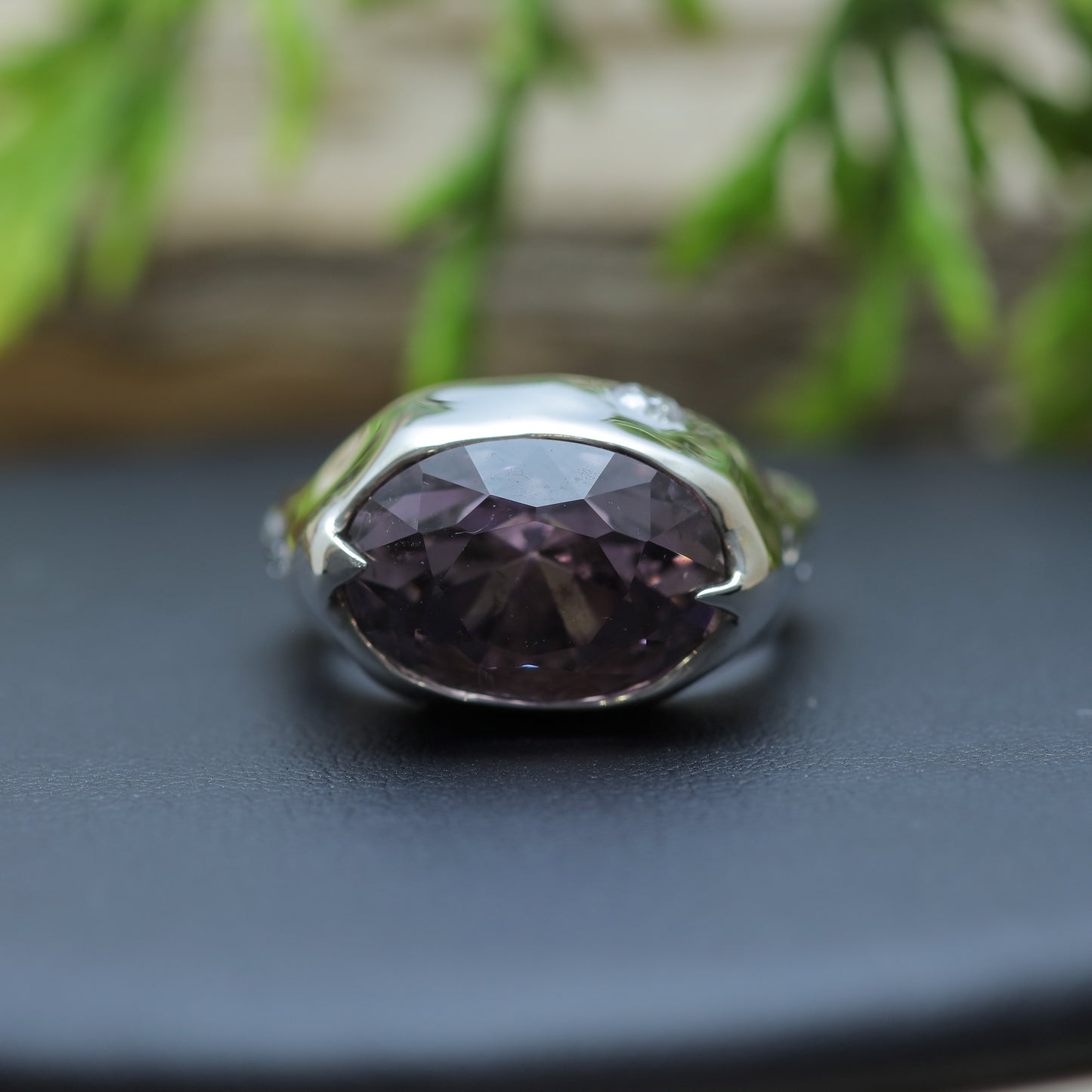 Organic Oval Amethyst & Flush Lab Diamond Statement Ring