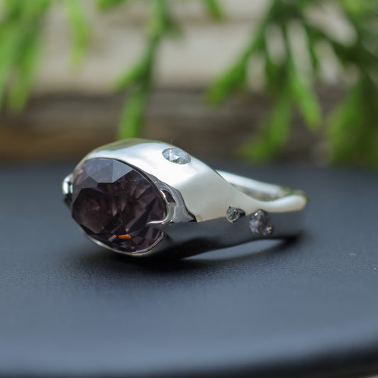 Organic Oval Amethyst & Flush Lab Diamond Statement Ring