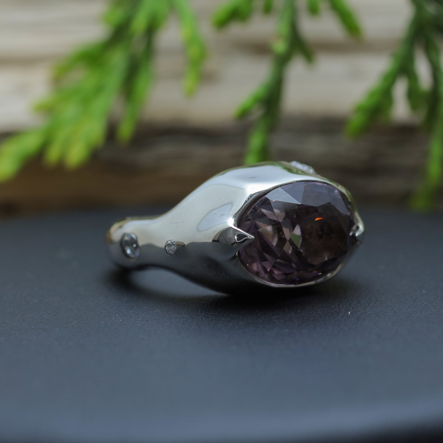 Organic Oval Amethyst & Flush Lab Diamond Statement Ring
