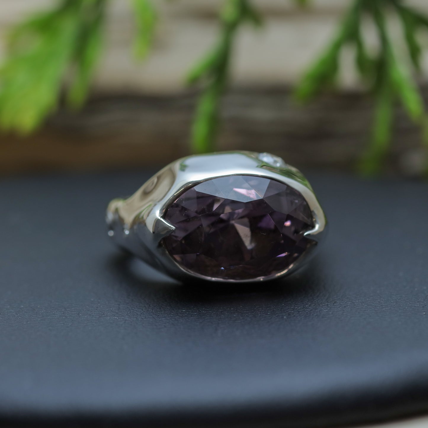 Organic Oval Amethyst & Flush Lab Diamond Statement Ring
