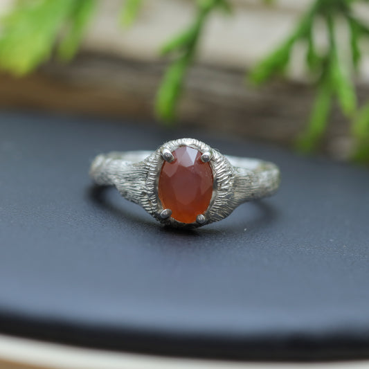 Organic Oval Chalcedony Hand-Textured Statement Ring