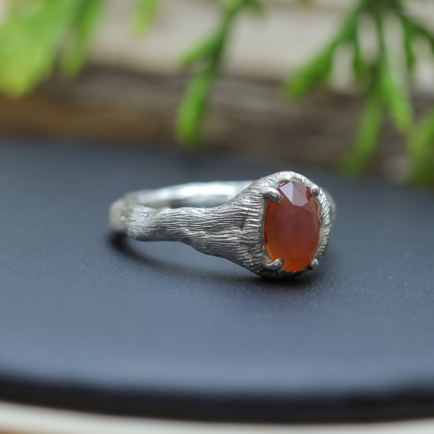 Organic Oval Chalcedony Hand-Textured Statement Ring