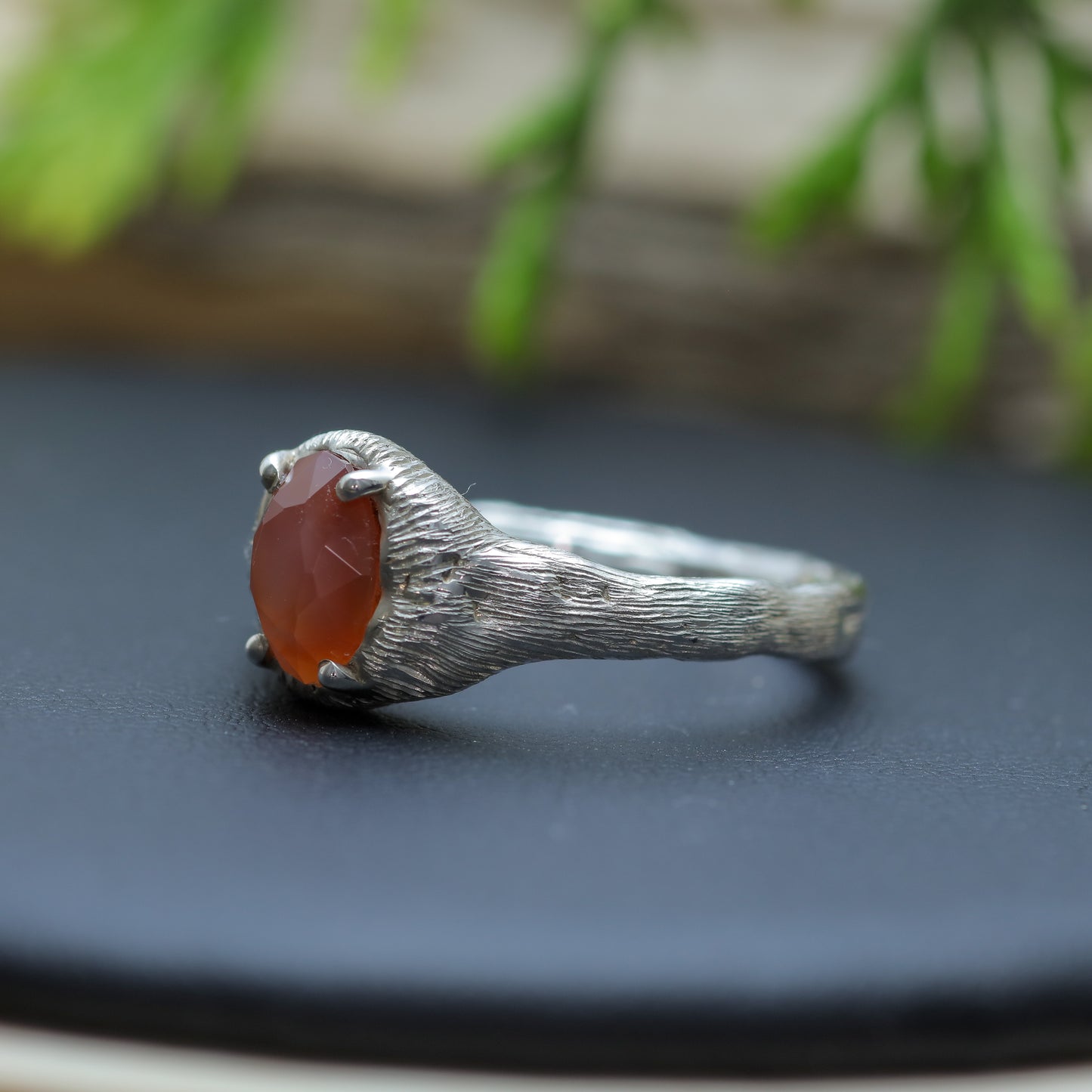 Organic Oval Chalcedony Hand-Textured Statement Ring