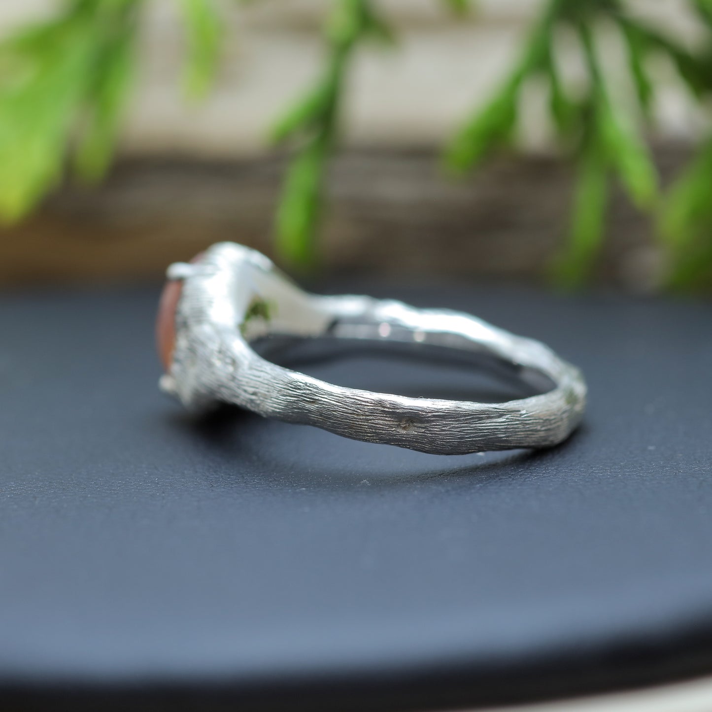 Organic Oval Chalcedony Hand-Textured Statement Ring