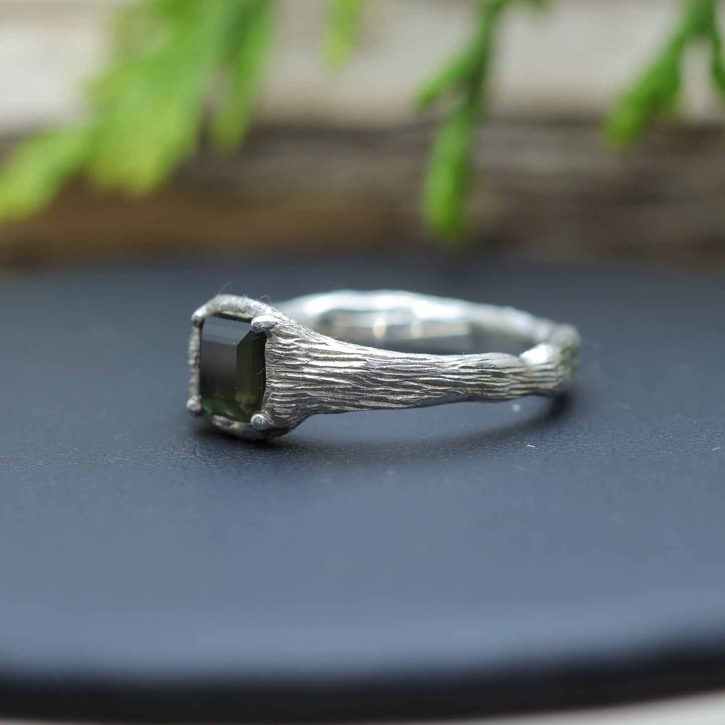 Organic Square Dark Green Sapphire Statement Ring