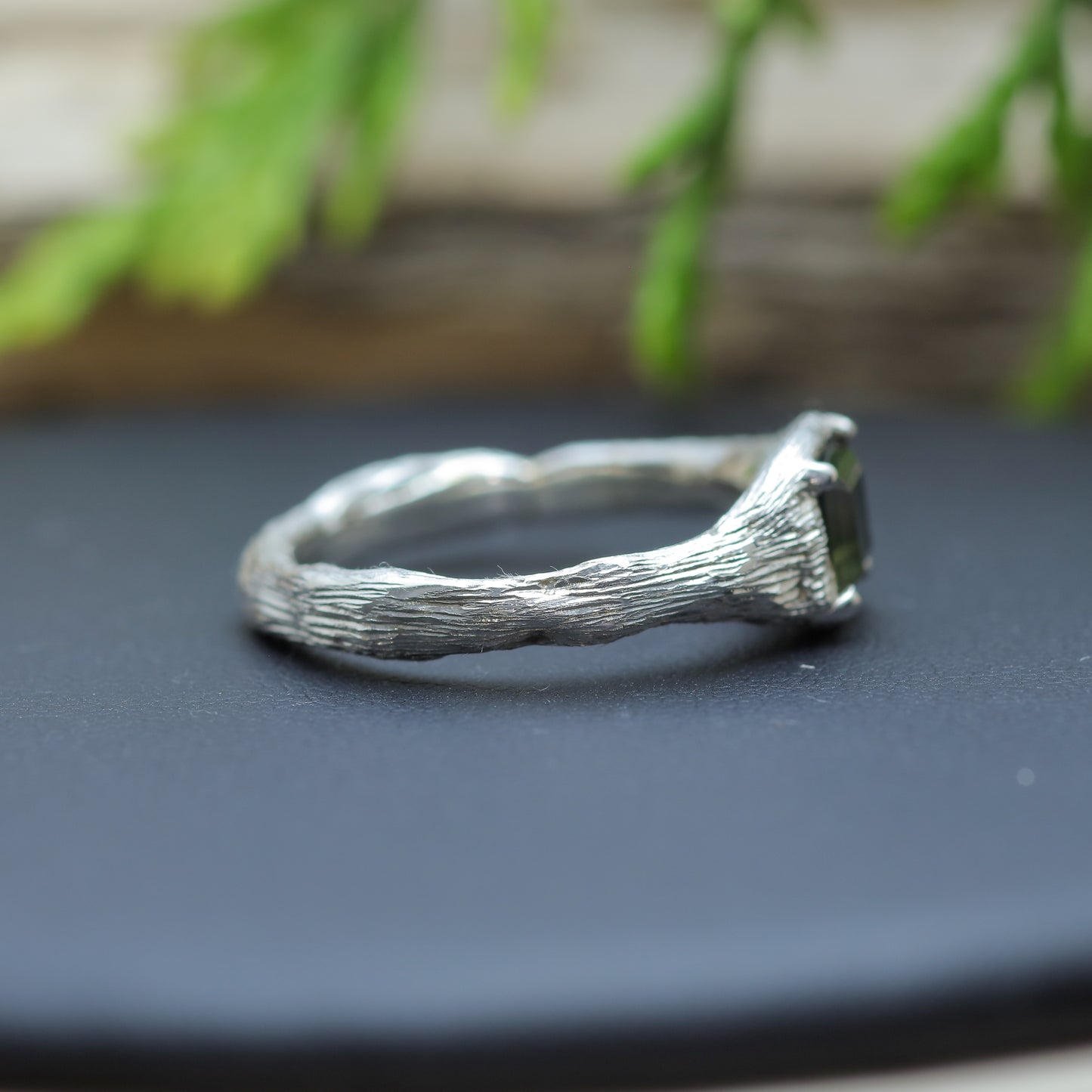 Organic Square Dark Green Sapphire Statement Ring