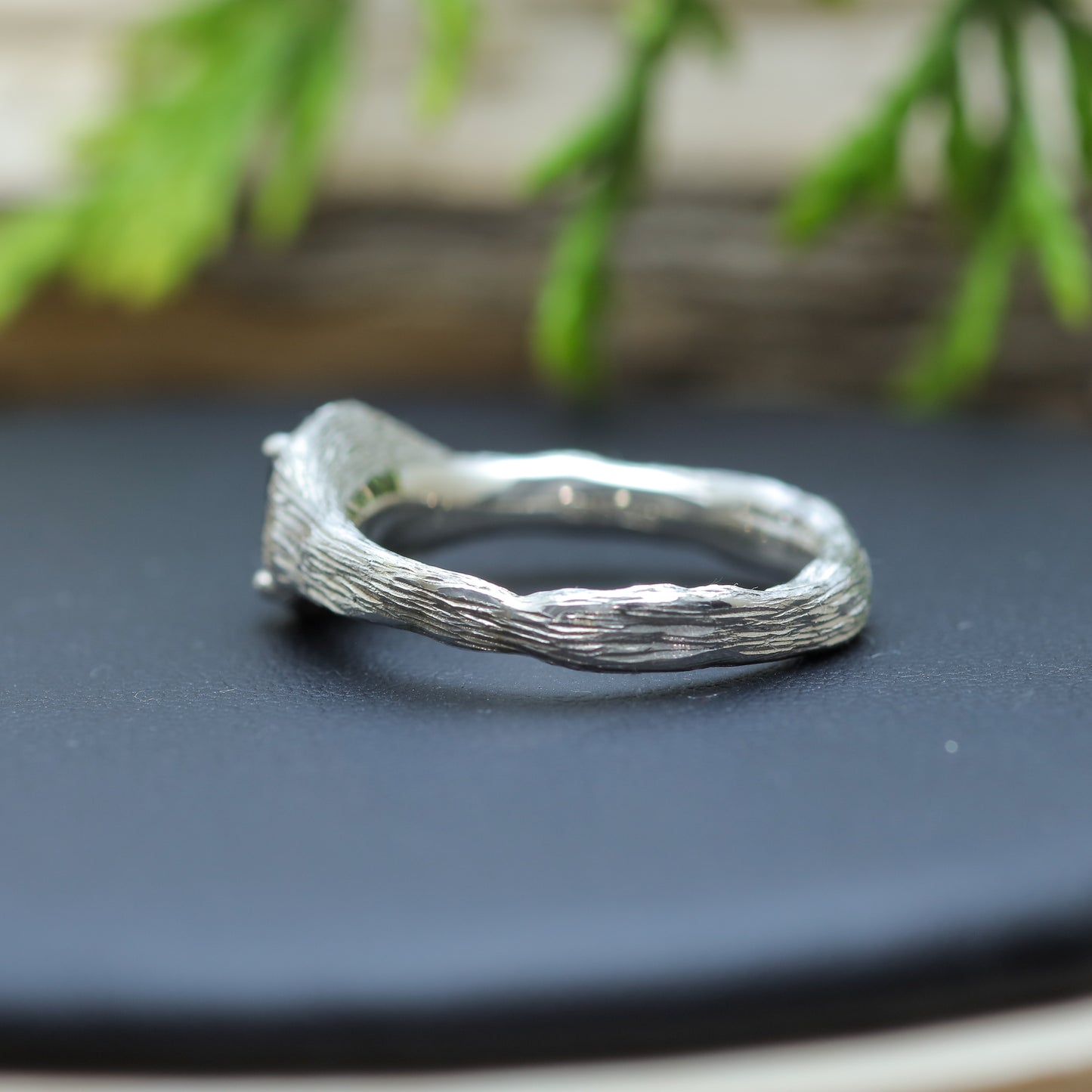 Organic Square Dark Green Sapphire Statement Ring