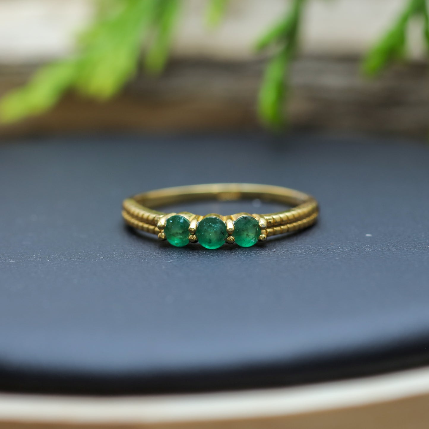 Three-Stone Emerald Gold-Plated Ring