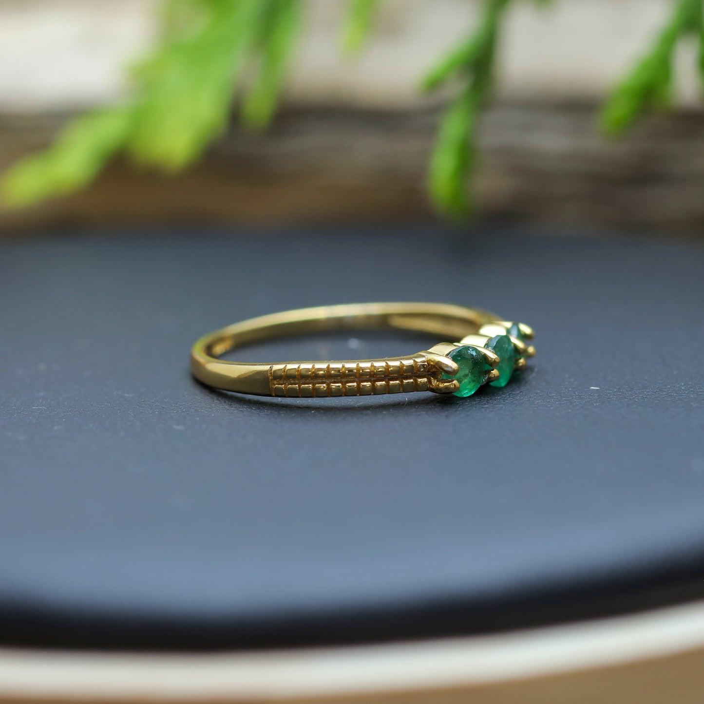 Three-Stone Emerald Gold-Plated Ring