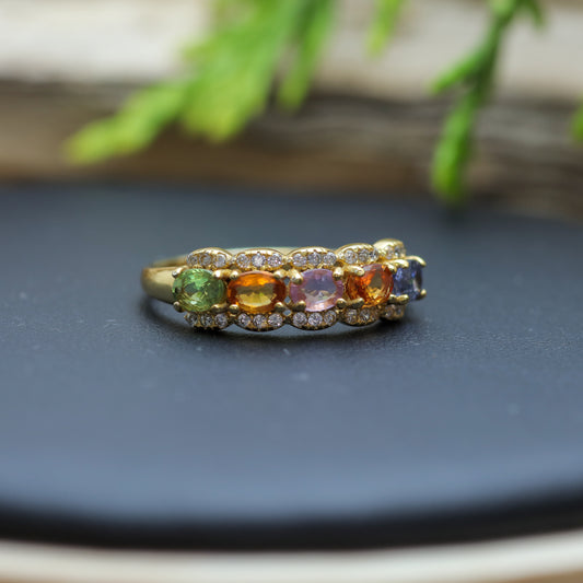 Multi-Gemstone Gold-Plated Sterling Silver Ring