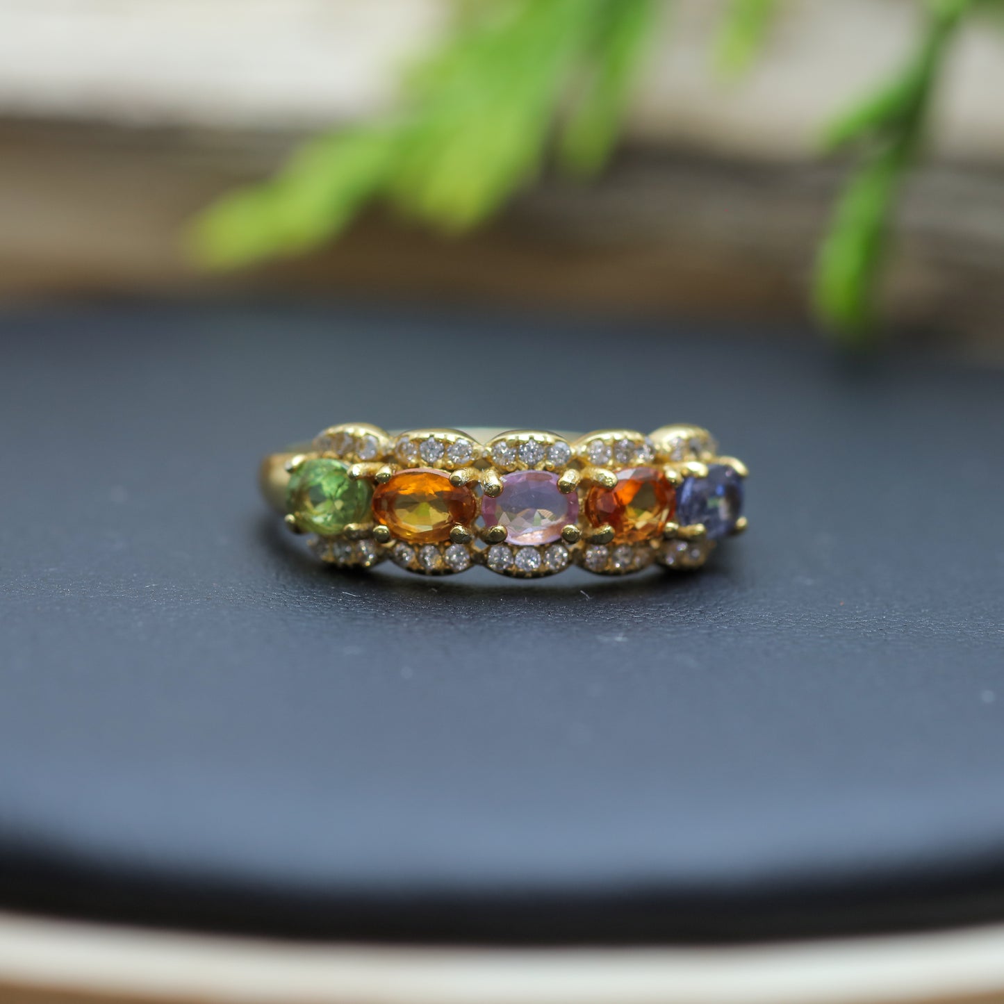 Multi-Gemstone Gold-Plated Sterling Silver Ring