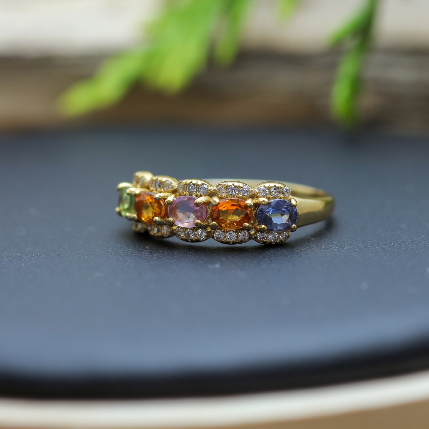 Multi-Gemstone Gold-Plated Sterling Silver Ring