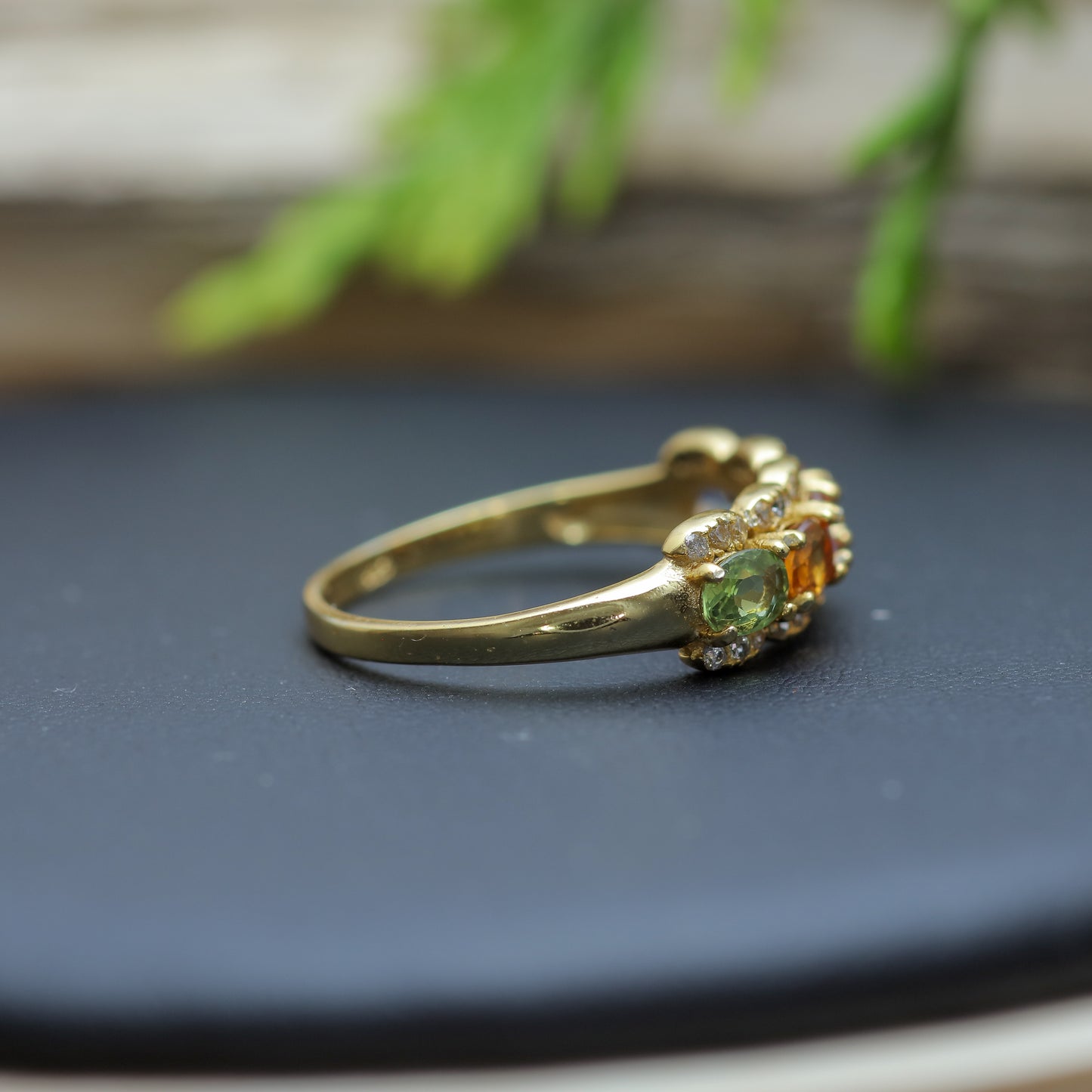 Multi-Gemstone Gold-Plated Sterling Silver Ring