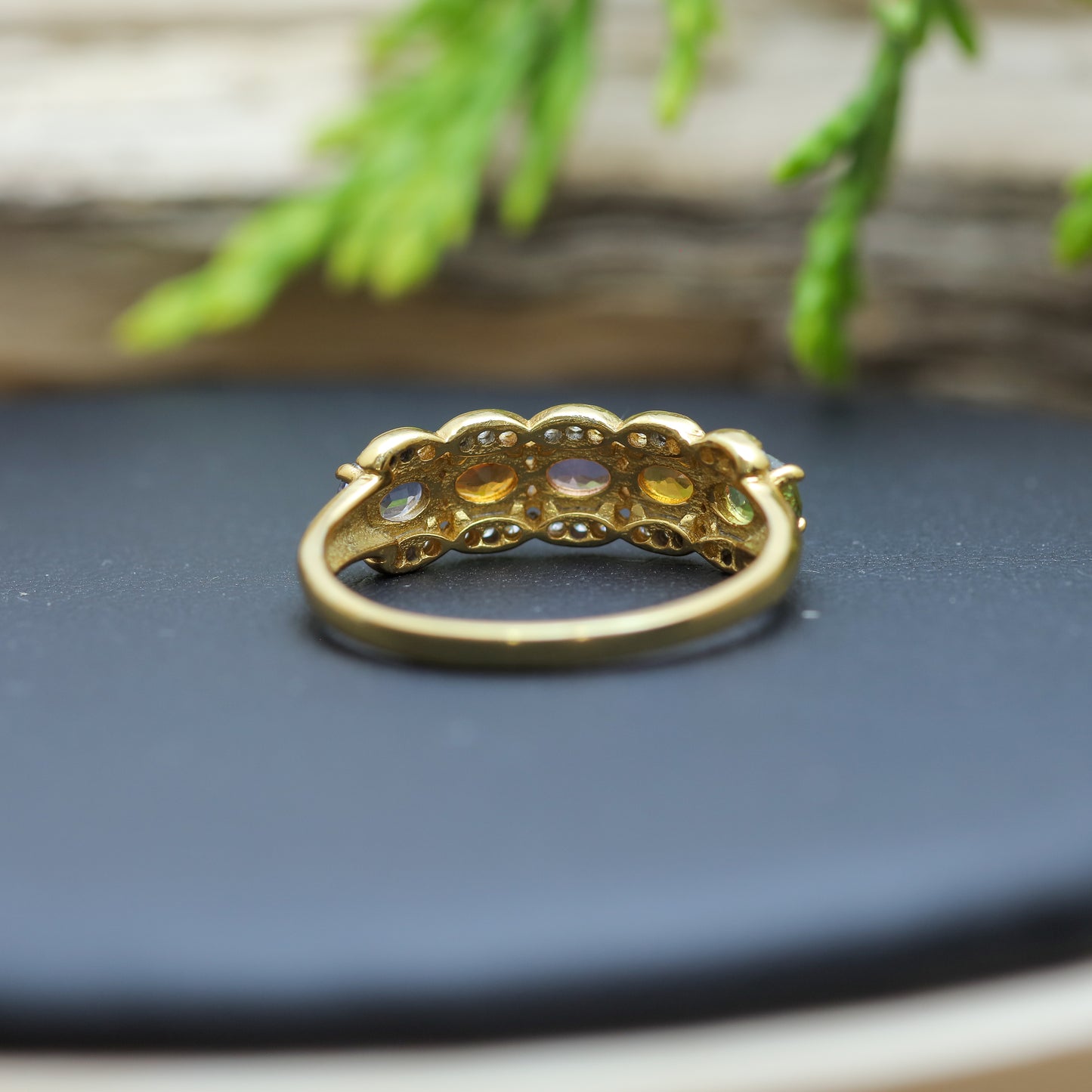 Multi-Gemstone Gold-Plated Sterling Silver Ring