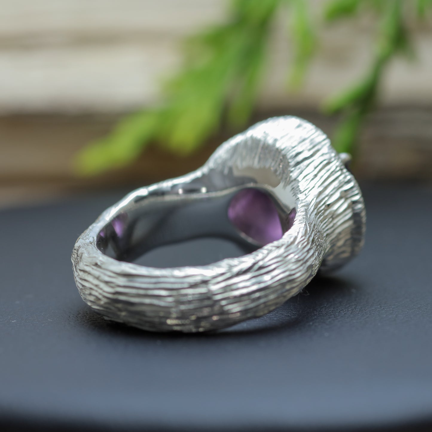 Chunky Organic Round Amethyst & Flush Lab Diamond Ring