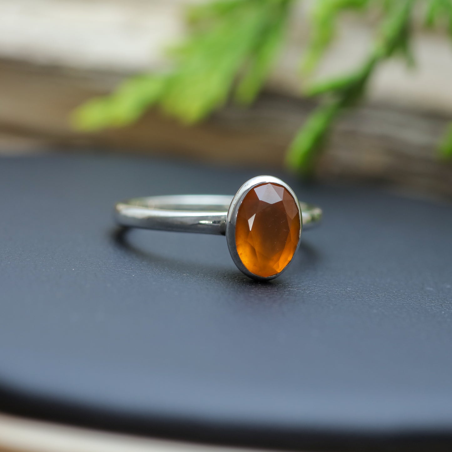 Natural Chalcedony Argentium Silver Solitaire Ring